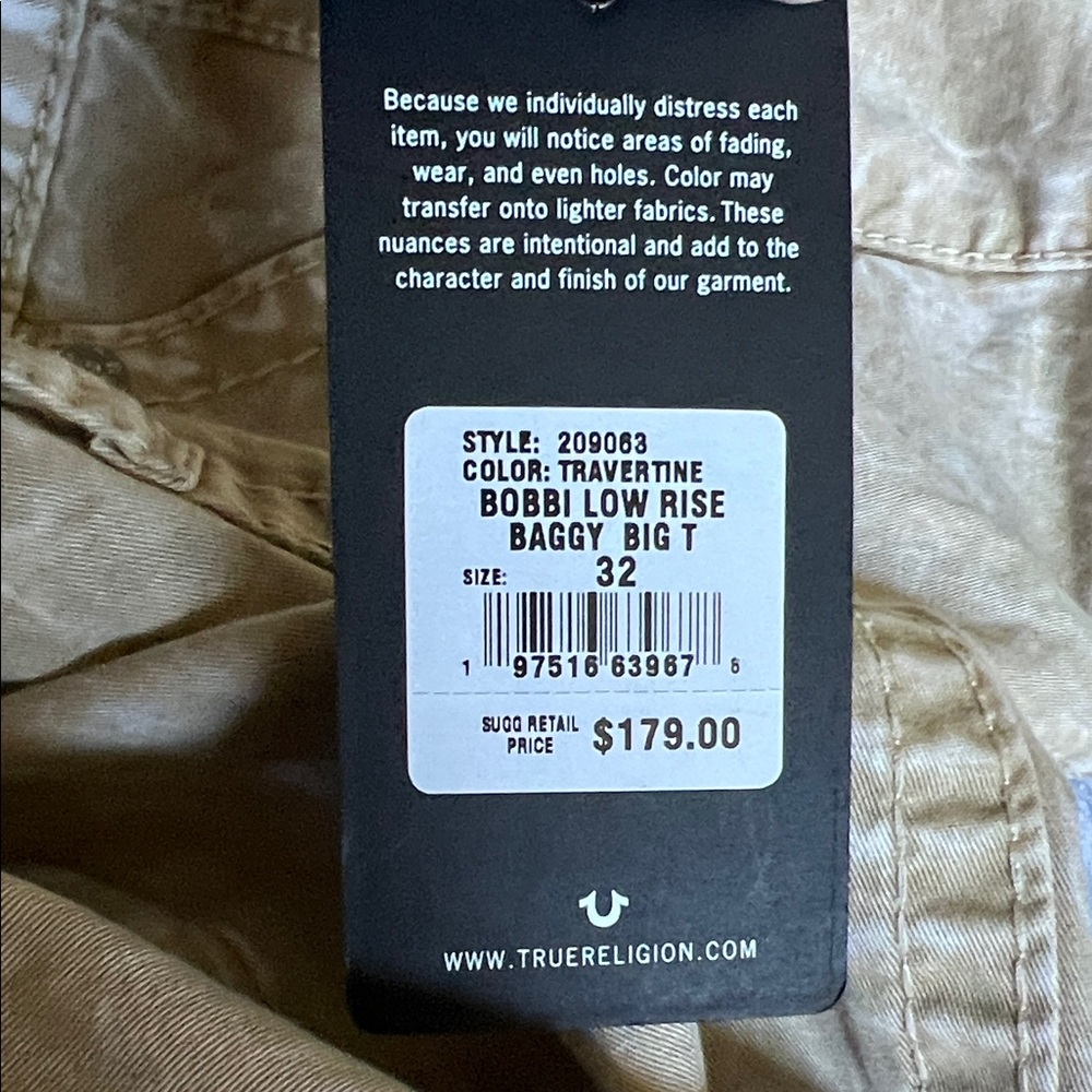 NWT. True Religion, size 32 (aka sz 14), Bobbi low-rise baggy cargos - Picture 6 of 16